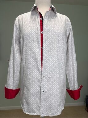 Lamasini Men’s Button Up Shirt Size Small geometric diamonds western wear slimfi